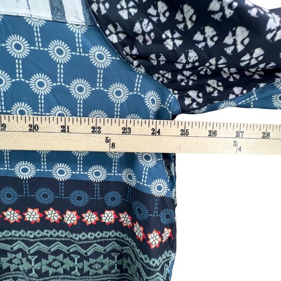 John Mark Womens Mixed Print Boxy Blouse Size XL Blue Red Patchwork Button Down - Picture 7 of 13